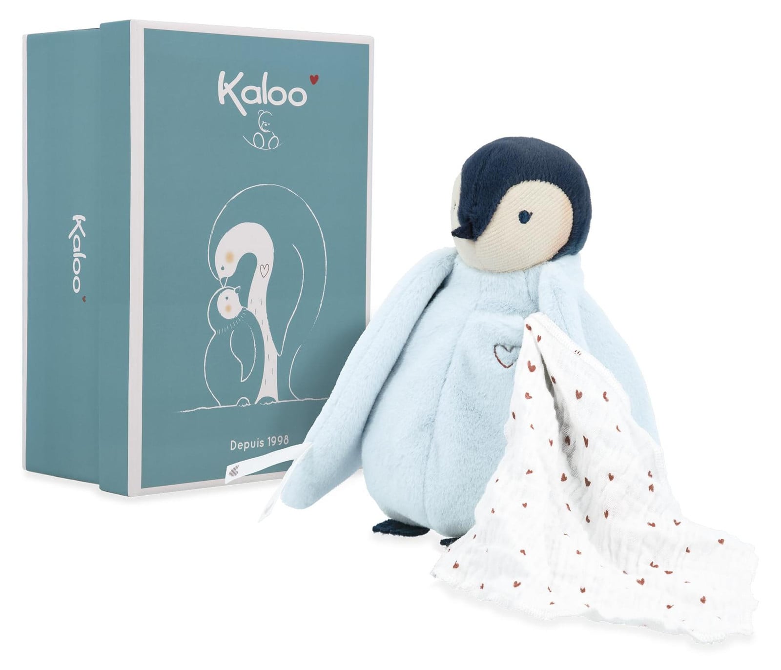 Kaloo knuffel blauwe pinguïn met sjaal van zacht pluche