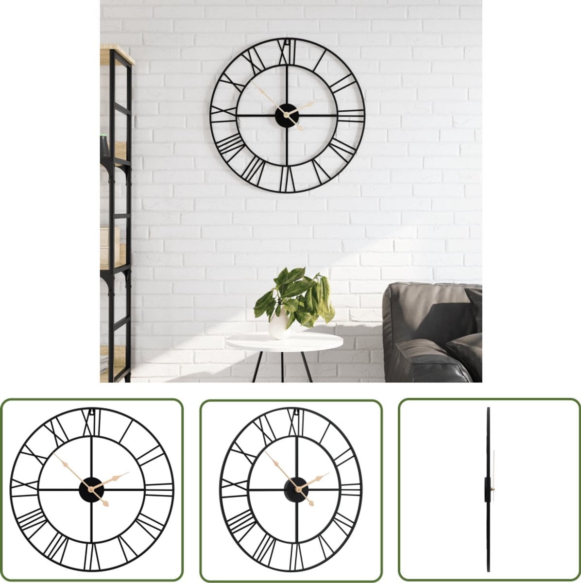 vidaXL Wandklok Ø50 cm - Zwart IJzer - Analoge Wandklok met Rustiek Design