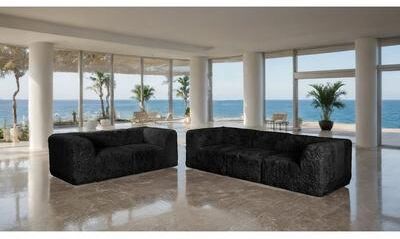 Esofastore 2pc Black Modular Design Track Arms Compressed Sofa Furniture Set