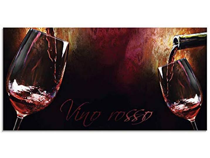 ARTLAND Wanddeko Glasbilder Wandbild Glas Bild einteilig 100x50 cm Querformat Rotwein Lounge Bar Restaurant Italien Wein Kunst Malerei T5PV