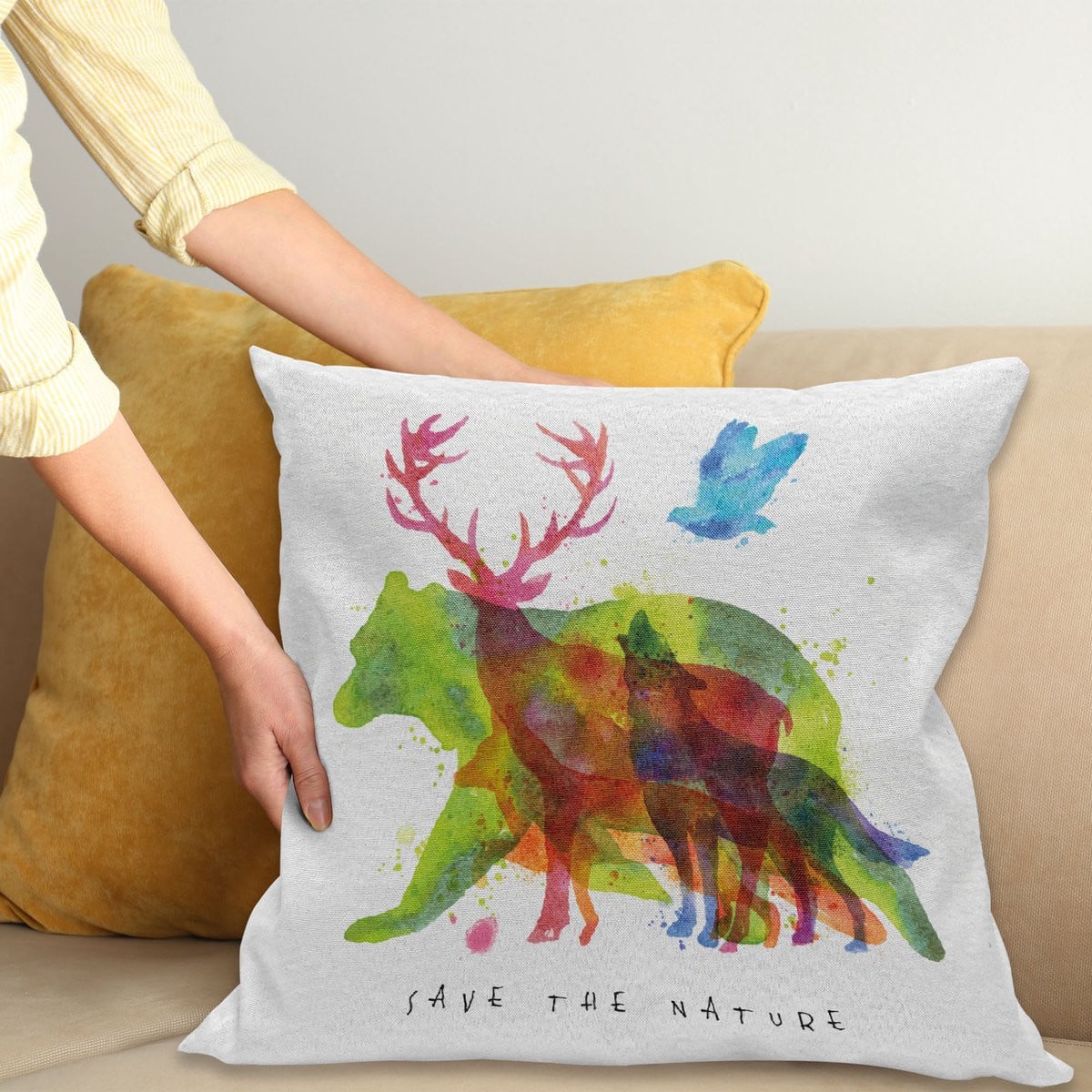 ABAKUHAUS Dier Kussenhoes Alaska Dieren Beer Wolf, Meerkleurig, 40 x 40 cm