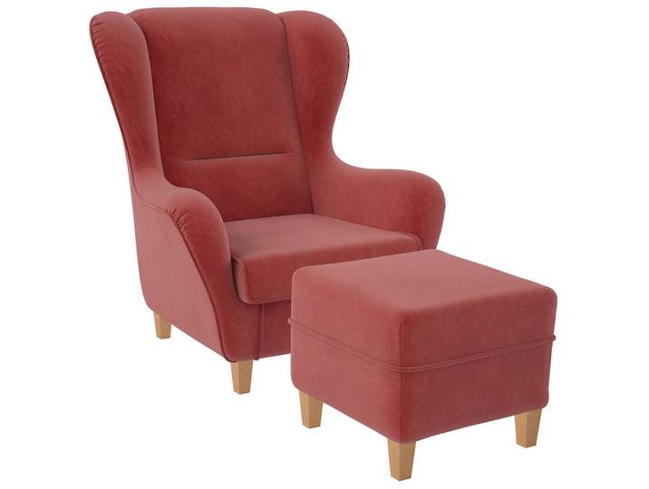 Supellex Ohrensessel Sofia Relaxsessel mit Hocker – Samt Altrosa