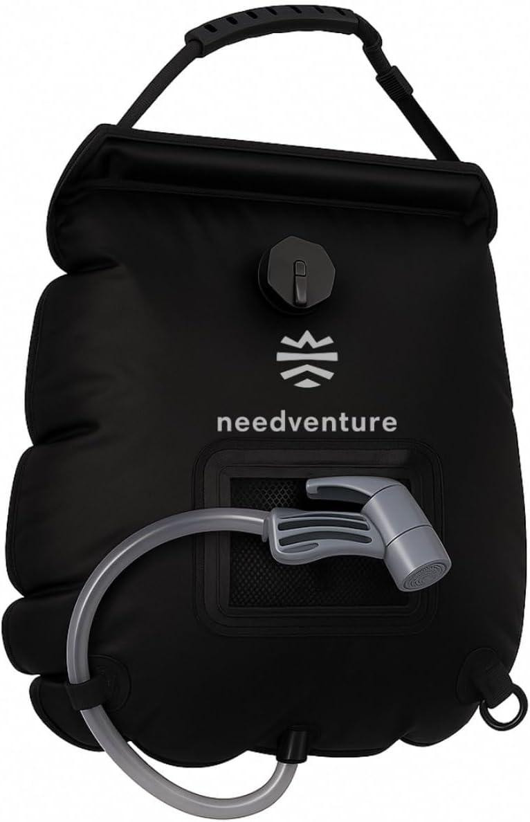Merkloze Camping douche 20 l, zwarte solar douche met thermometer en waterzak voor outdoor gebruik