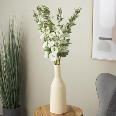 Arcilla Elemental - White Faux Foliage Tall Hollyhock Indoor Outdoor Artificial Flower Stem with Blue Accents (Set of 8)