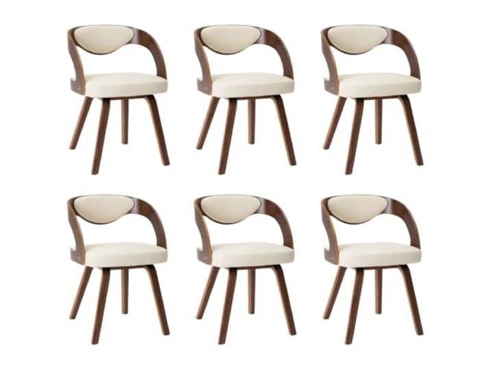 HKLGBVCR Essstühle, cremefarben, gebogenes Holz und Kunstleder, 6 Stück Zeitloses Design, weiche Polsterung, stabiler Holzrahmen, Kapazität 110 kg, cremefarbenes Kunstleder