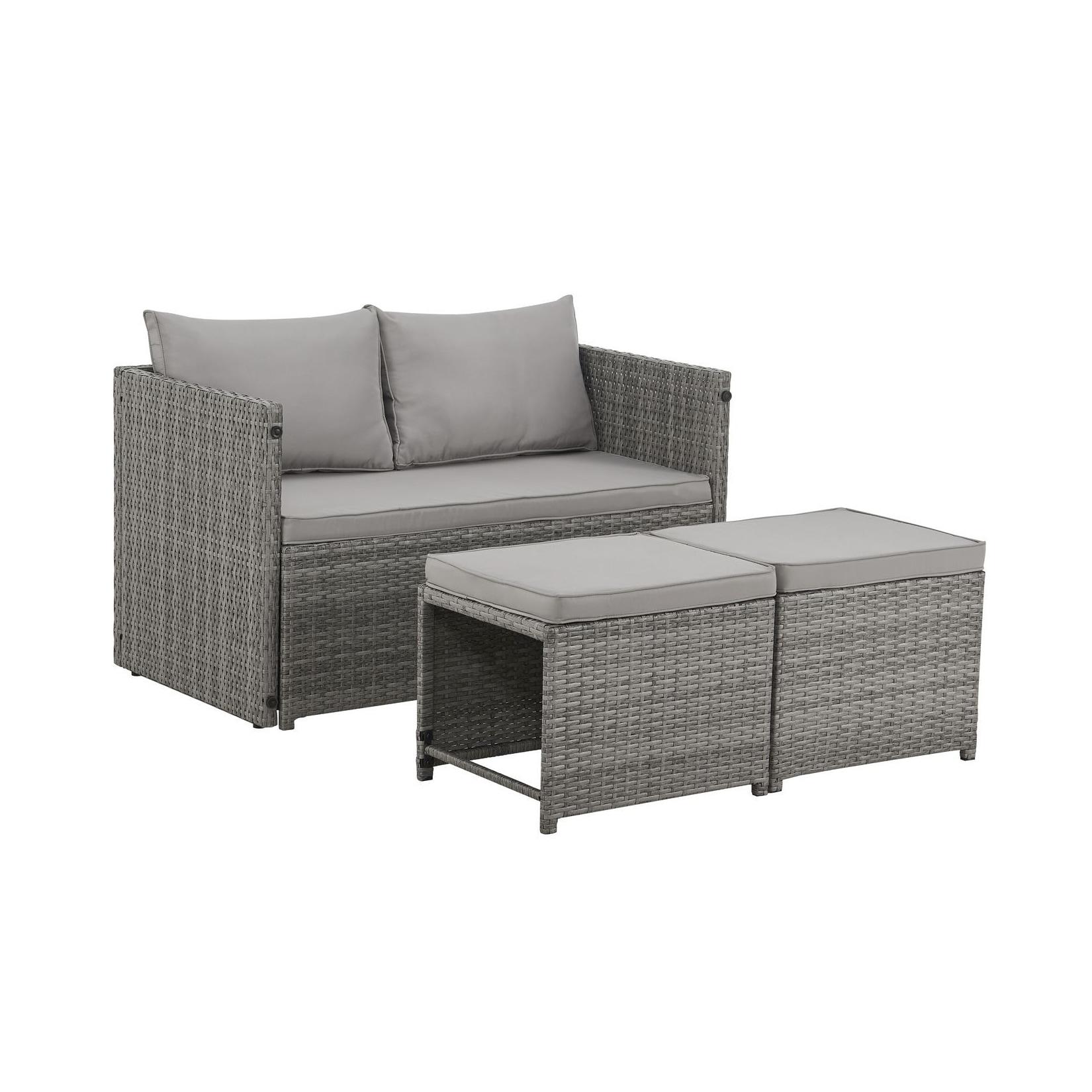 Juskys 2in1 Polyrattan Relax Gartenmöbel Set Jamaika - Lounge für Balkon & Outdoor, Balkonmöbel grau-meliert
