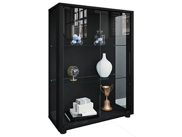 VCM Standvitrine Schwarz 60x25x80 cm 2 Türen 3 Fächer Glas Holzwerkstoff Schauraum für Bücher und Andenken - als Blickfang im Wohnbereich - für Wohnungen und Büros - hochwertige Verarbeitung