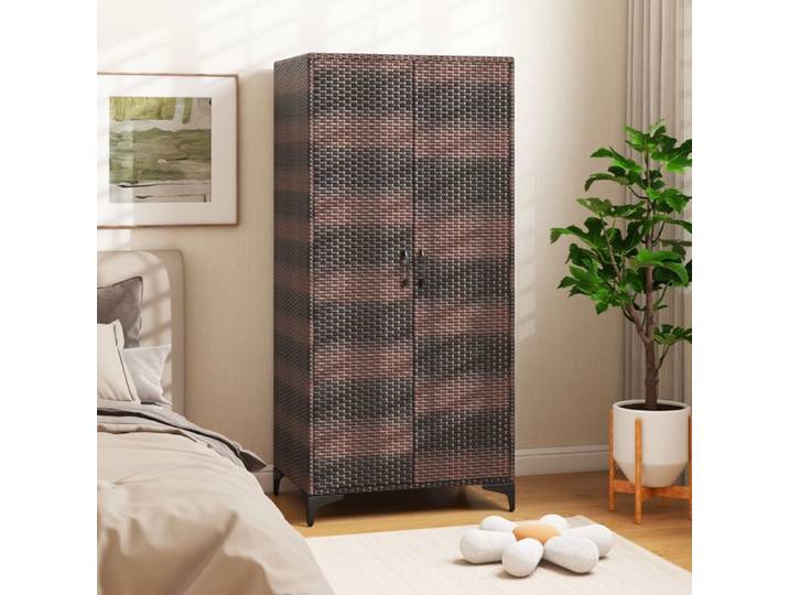 GOPLUS Armoire Penderie Exterieur en Rotin PE avec 4 Cubes-72x50x157CM-Tige de Suspension-Charge 75KG-Marron