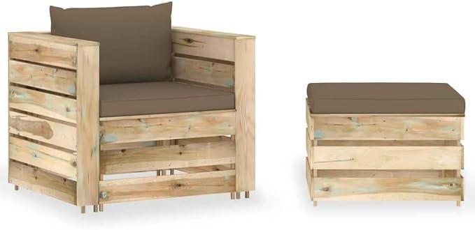 2-TLG. Garten Lounge Set mit Kissen aus imprägniertem Kiefernholz, Paletten-Design, modulares Sofa für Terrasse, Garten oder Wohnzimmer