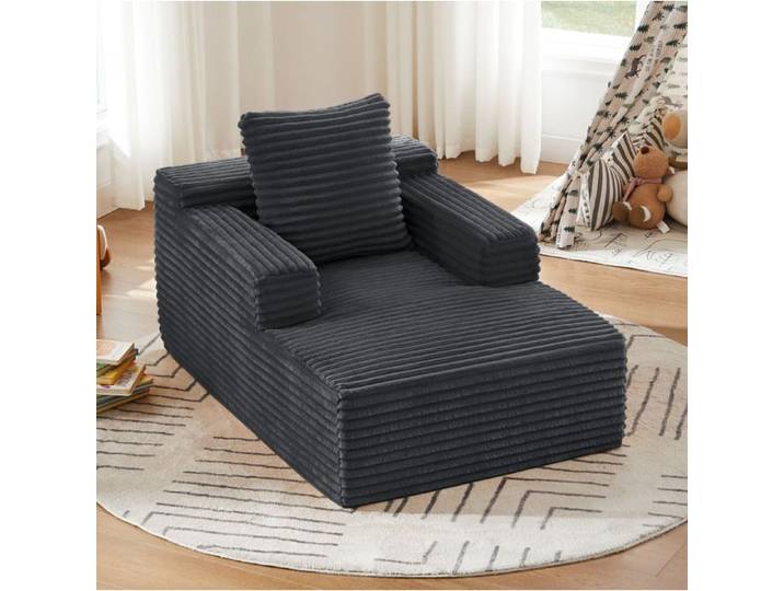 PENQUR Fauteuil chaiselongue 1 place convertible en velours côtelé gris foncé 117 cm