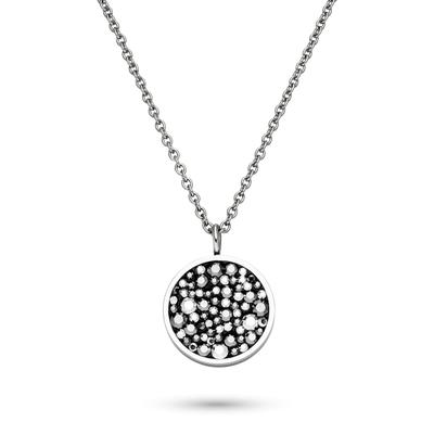 Kette mit Anhänger S.OLIVER "Schmuck Geschenk Edelstahl Halskette Crystal Rock", schwarz (edelstahlfarben, schwarz), Halsketten, Damen, Edelstahl, L: 80 B: 2mm, mit Glasstein, B:2mm