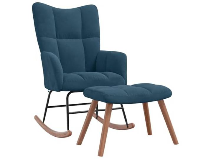 vidaXL Schaukelstuhl mit Hocker Blauer Samt
