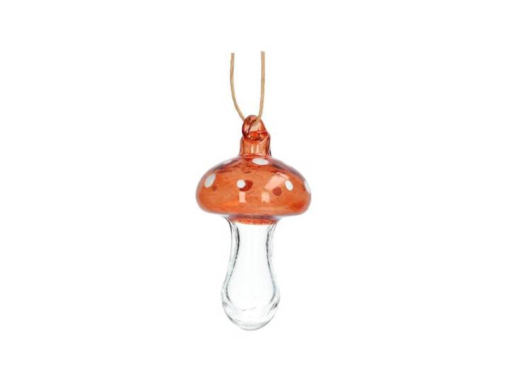 Hanger paddenstoel met stippen, glas, rood, 9 cm
