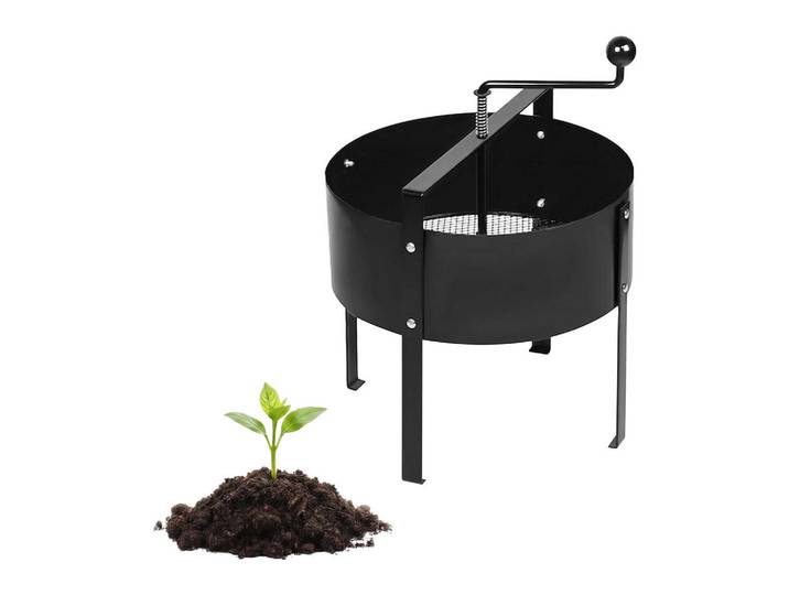 Relaxdays Gartensieb Schwarz 56x40 cm, Metall, 40x56x40 cm, Gartenzubehör