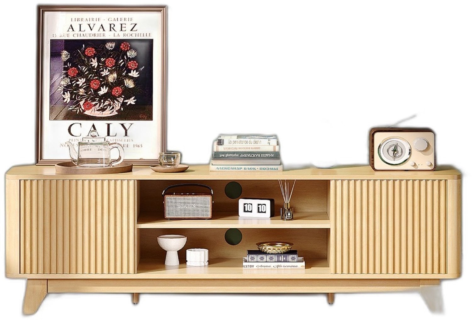 Mura Logistiek Tv Meubel Dressoir Salon Tafel in Massief Eikenhout - Beige