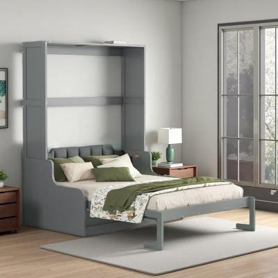 Queen Size Murphy Bed Wall Cabinet with Fold-Down Design & Hidden Cushion Chair