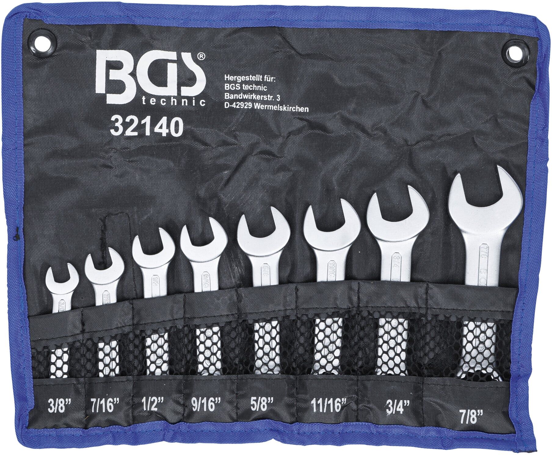 BGS Maul-Ringschlüssel-Satz extra kurz Zollgrößen SW 3/8 Zoll - 7/8 Zoll 8 teilig ; BGS technic (32140)