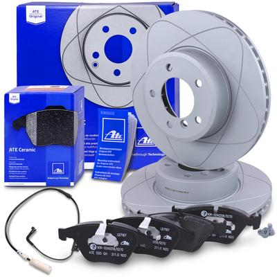 Ate POWERDISC Bremsscheiben +CERAMIC Bremsbeläge +Warnkontakt vorne [Hersteller-Nr. 40825751] für BMW