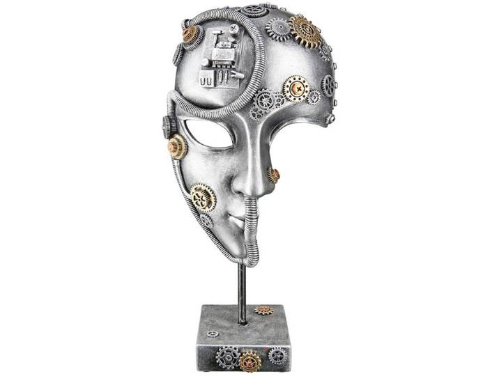 Steampunk Face - Masker - Decoratie beeld object Sculptuur - gezicht - Polyresin - Zilverkleurig / Metaalkleurig - H=35\,5 cm
