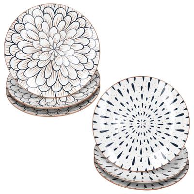 6x Yama Kuchenteller Ø19cm Steingut Blau Weiß Tropfen Floral Dessert Frühstück