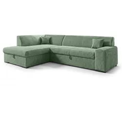 ECKSOFA L Form Lucera Salbeigrün 260/175/71 cm Links mit Schlaffunktion