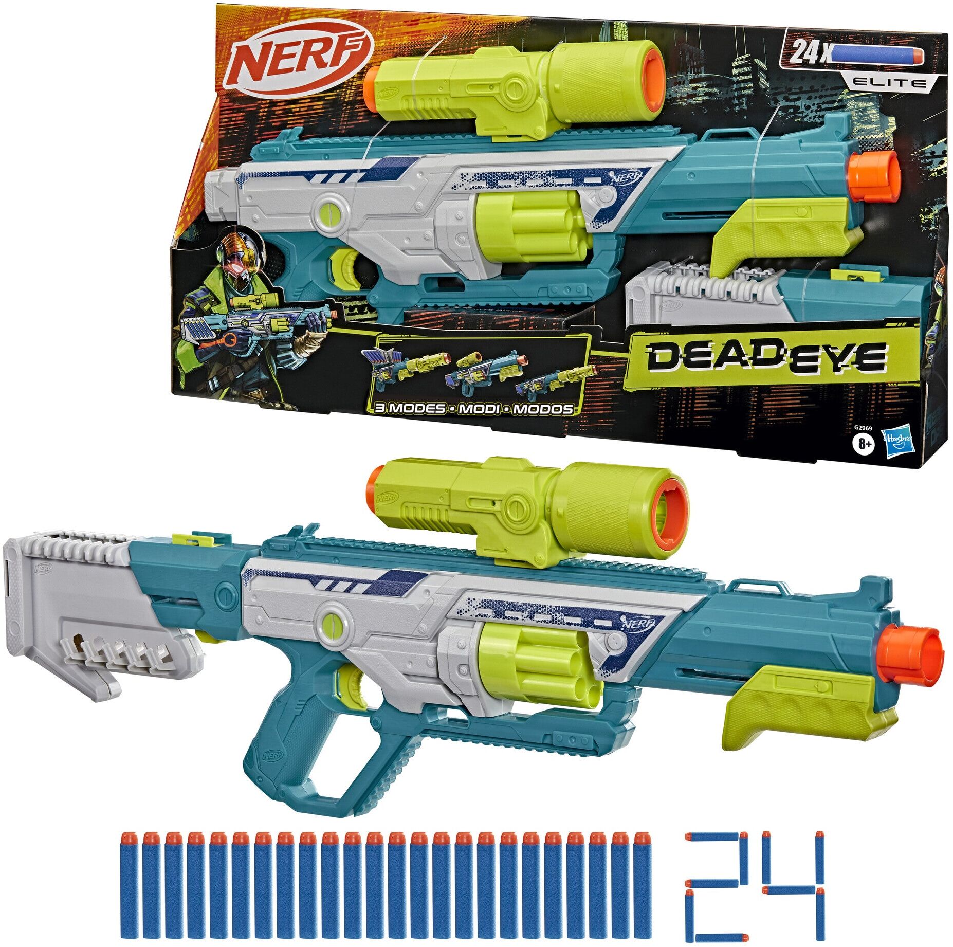 Hasbro Nerf Rebel Ops Deadeye Blaster with 30 Foam Darts - Pump-Action, 8-Dart Capacity, 30 Nerf Elite Foam Darts Included