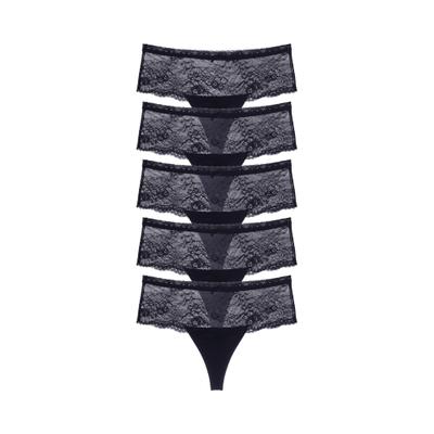 High-Waist-String DORINA "Nina", Damen, Gr. L, schwarz, Obermaterial: 90% Polyamid, 10% Elasthan, eng, Unterhosen High-Waist-String, breiter Bund, leicht transparent, mit Spitze, weich, mit Schleife, eng