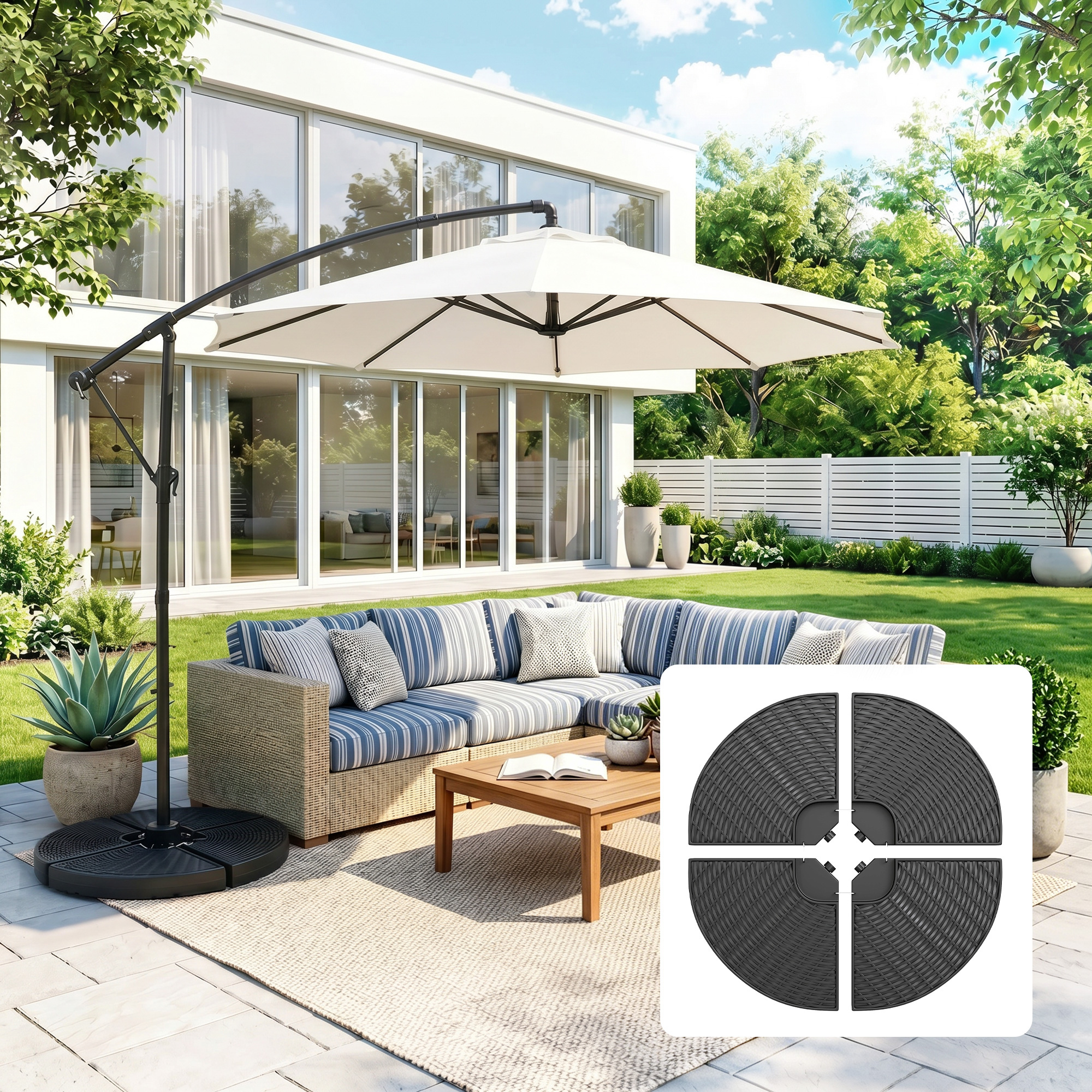 Outsunny Base per Ombrellone a Braccio in HDPE, Set di 4 Pezzi di 1.6kg Ciascuno, Riempibili con Acqua o Sabbia, Ø100x8cm   Aosom