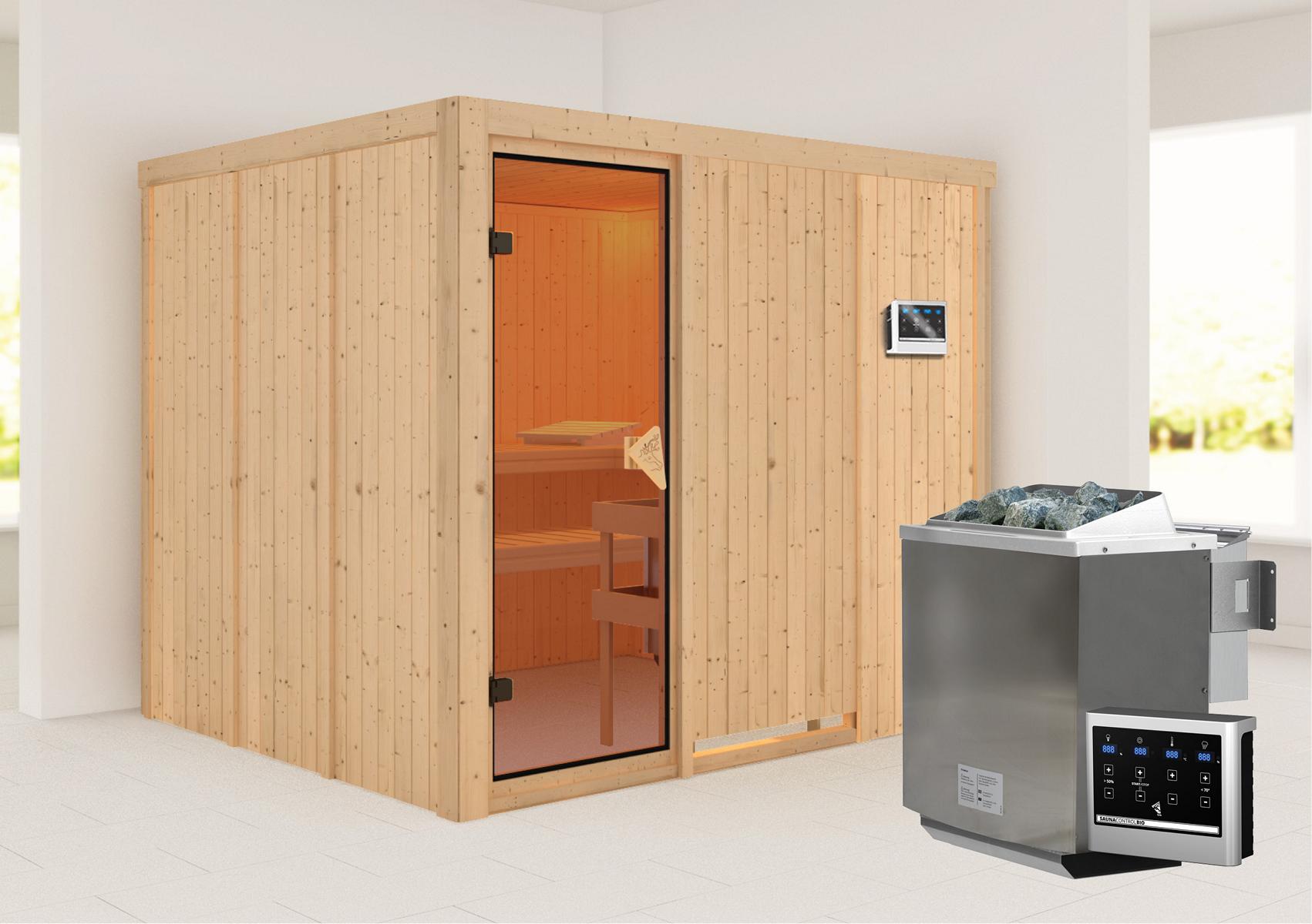 KARIBUHOLZT Sauna Gobin Front, 9kW Bio ext. Strg bronz.GGT 08288409