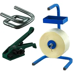 KK Verpackungen 19 mm Textil Polyester Umreifungsband Umreifungsset Bandspanner Abroller Klemmen