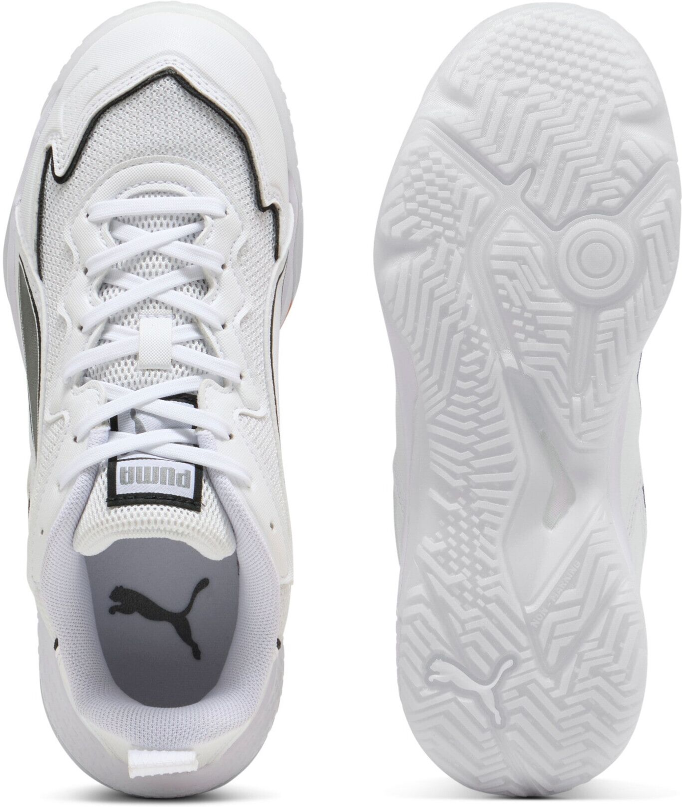 Hallenschuh PUMA "SOLARFLASH 4 JR", Mädchen, Gr. 35, Textil, weiss (puma weiß, puma aged silber), Schuhe Hallenschuh puma weiß, puma aged silber 35, Textil