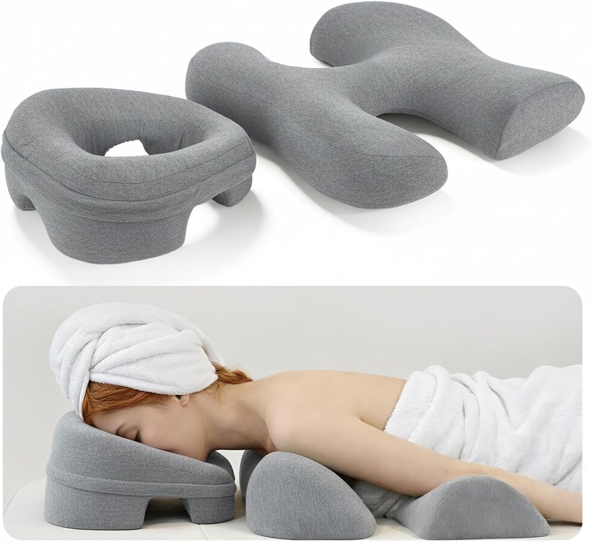 Gezichtskussen met borstondersteuning voor schoonheidssalon en SPA, ergonomisch ontwerp, donkergrijs/lichtgrijs