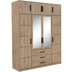 DREHTÜRENSCHRANK Kavo mit Aufsatz, Spiegel und 4 Türen, eiche Artisan