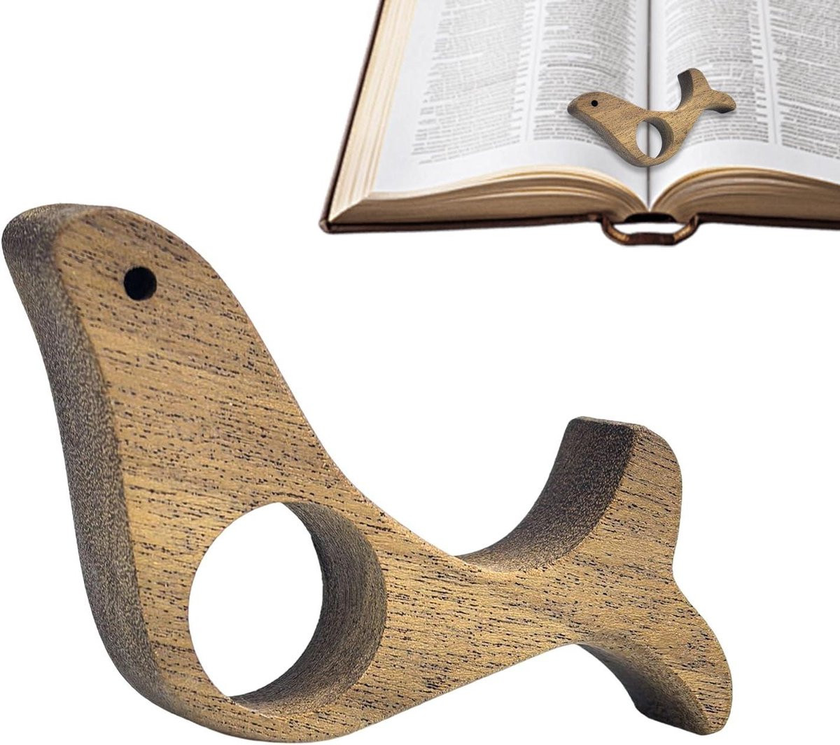 Duim Boek Pagina Houder in Houtkleur - Massief Houten Boek Clip - B/D/H: 9,5 x 5 x 1,5 cm