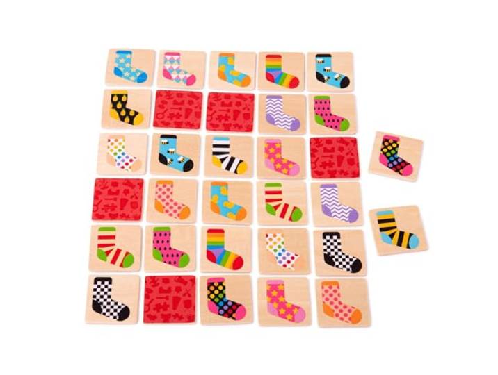 Bigjigs Toys Wooden Sok Memo - Educational Geheugen & Observatiespelletje voor Kinderen