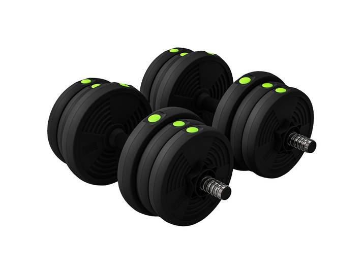 SPORTNOW 2-in-1 halterset, lange & korte halter, 20 kg, antislip, bodembeschermend, zwart/groen