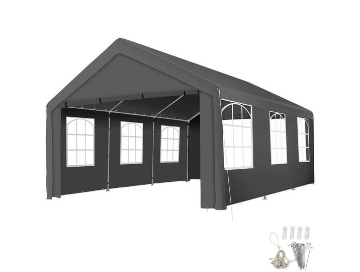tectake Pavillon Jasko, inklusive Spannseilen und Heringen, grau, Grau, Kunststoff, Rechteckig, 400x310x600 cm, Sonnenschutz, Pavillons