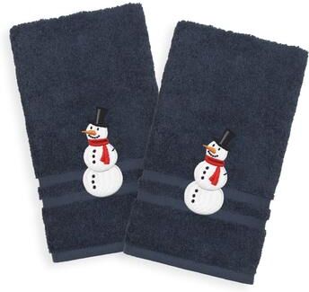 Authentic Hotel and Spa Snowman Embroidered Turkish Cotton Hand Towels (Set of 2)