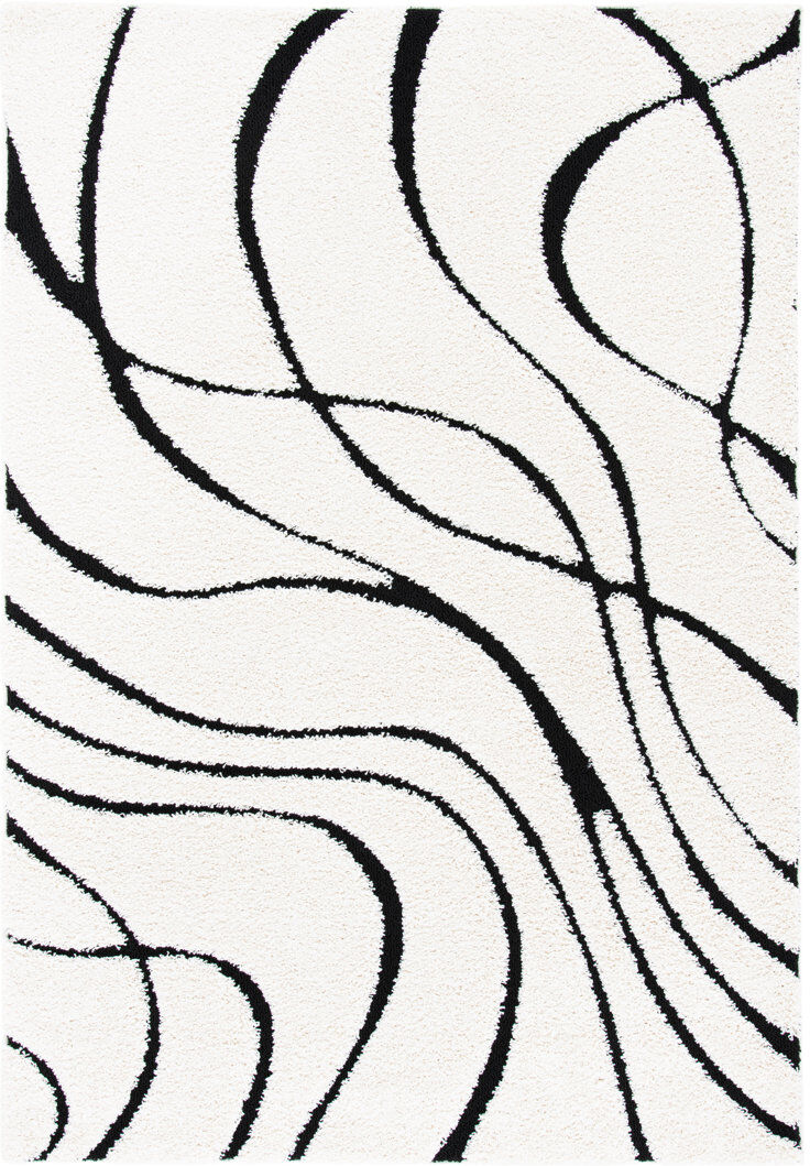 Blue Elephant Florida Abstract Shag Area Rug Black/Ivory Rectangle 99 x 160 cm