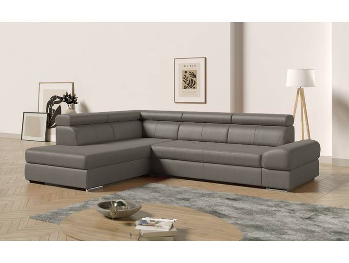 Ecksofa, Luxus-Naturleder, Grau, 270×213 cm, Mit Bettfunktion & Verstellbaren Kopfteilen, Sit&More