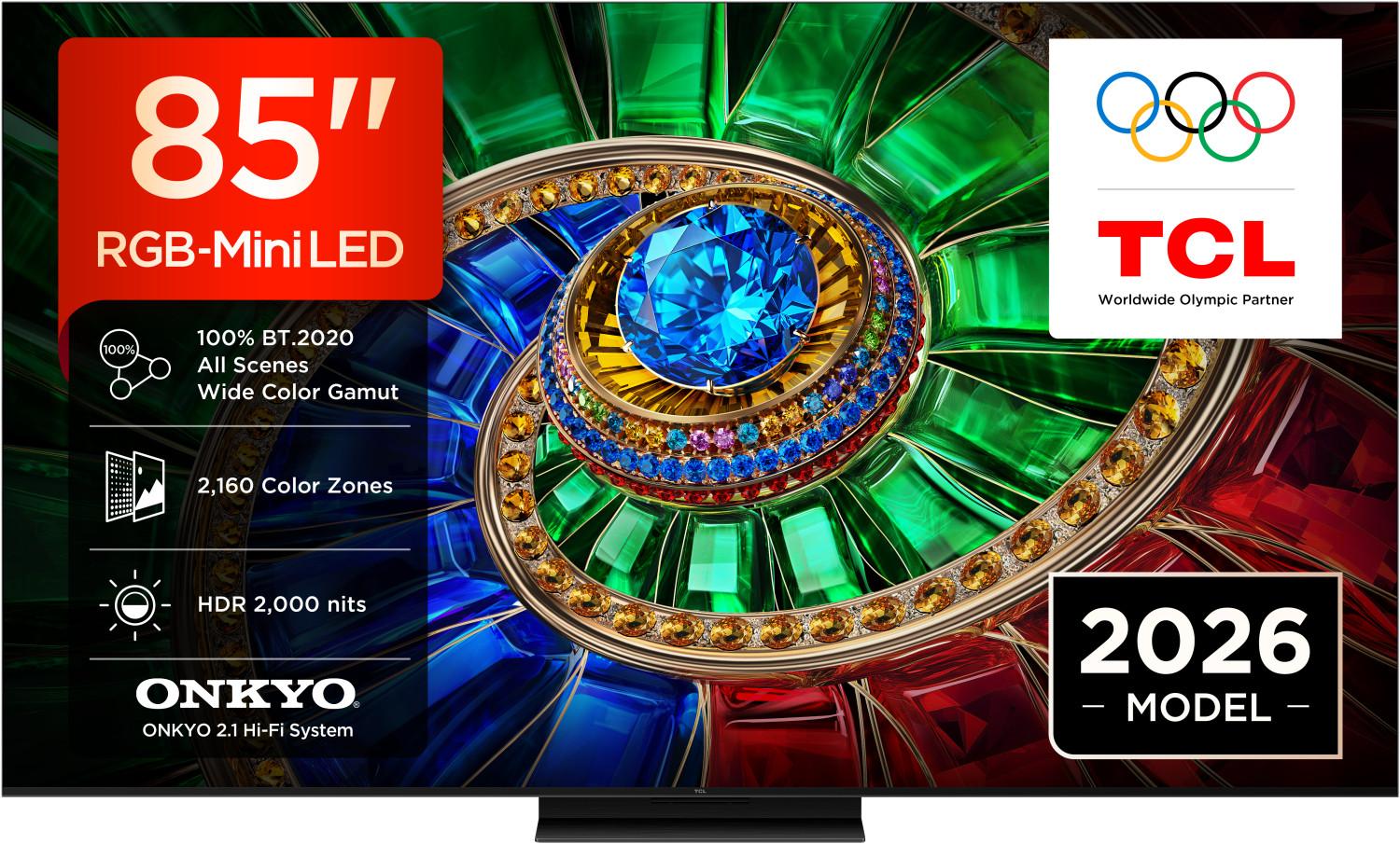 TCL RM7L 85RM7L, 2,16 m (85"), 3840 x 2160 Pixel, RGB-Mini LED, Smart-TV, WLAN, Schwarz