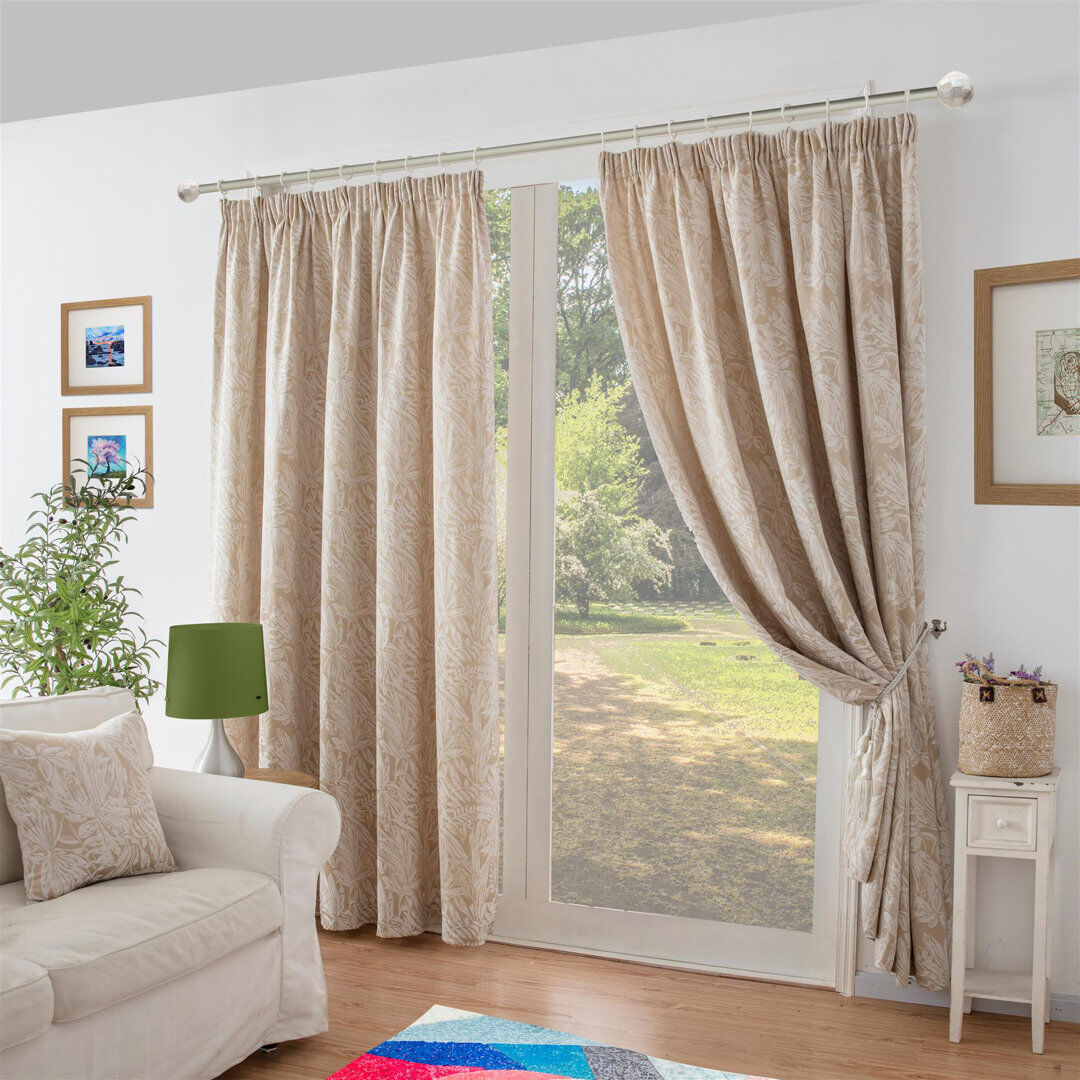 Lark Manor Zamora Chenille Jacquard Pencil Pleat Curtains Pair Cream 117cm Width x 229cm Drop