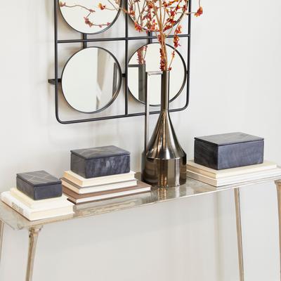 Studio 350 "Black, White or Green Marble Box with Gold Linear Lines (Set of 3) - S/3 9"", 7"", 6""W"