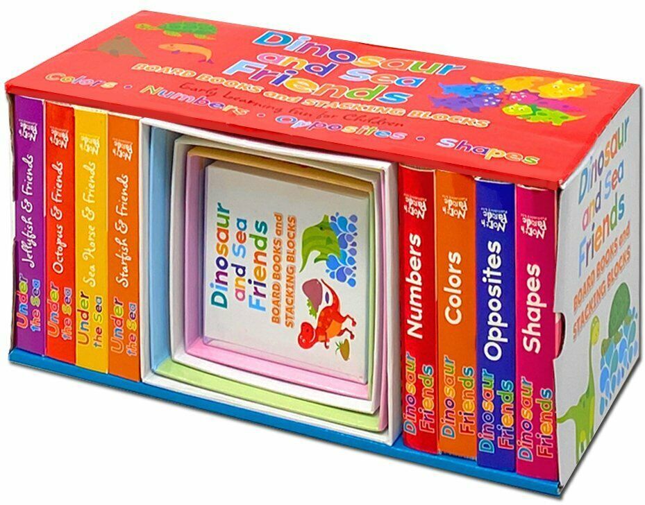 Buster Books Dinosaur and Sea Friends Early Learning 8 Board Books and 5 Stacking Blocks