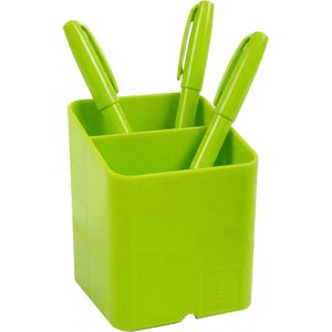 Exacompta Stiftehalter Pen-Cube, 67725D, Recycling-Kunststoff, 2 Fächer, lemongrün