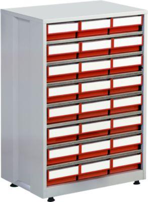 Treston Schubladenmagazin 2440 Gehäuse grau, 24 Schubladen Rot, 7 Böden, 240 kg, bis 336 Sortierungen