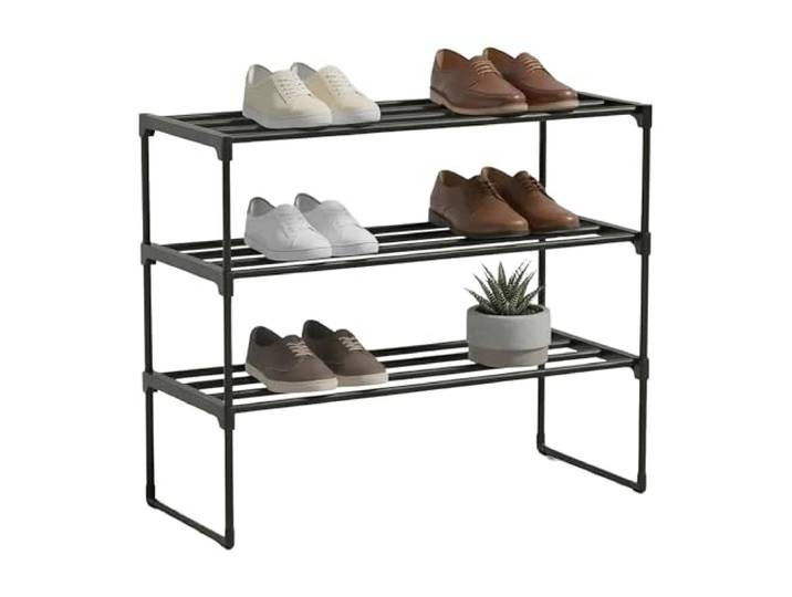 Relaxdays Étagère à Chaussures 3 Niveaux\, emboîtable\, 55×68×30 cm\, Structure métal\, Noir