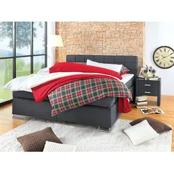 hapo Boxspringbett Boston 180 x 200 cm Stoff Grau Anthrazit