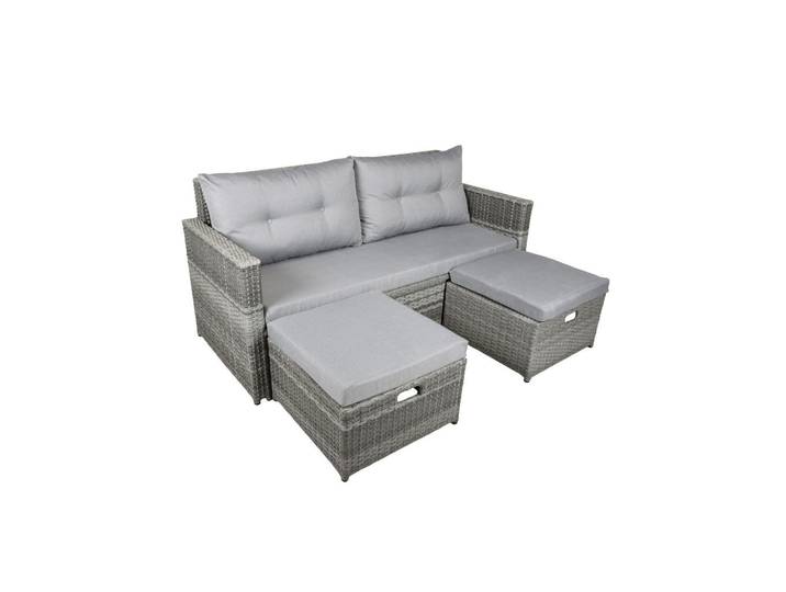 Gardenson Loungesofa, Schwarz, Metall, Kunststoff, 2-Sitzer, Füllung: Polyester, 180x86x135 cm, regenabweisend, gastro- und objekttauglich, ausziehbarer Hocker, geeignet für Balkon, wetterfest, UV-beständig, Loungemöbel, Outdoorsofas