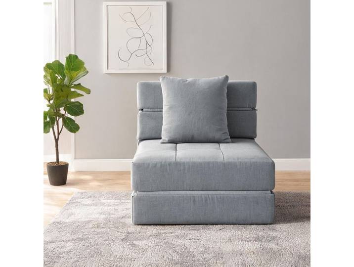 Fauteuil convertible contemporain en polyester gris clair transformable en lit d'appoint 1 place